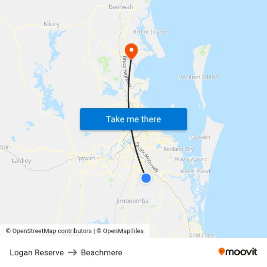 Logan Reserve to Beachmere map