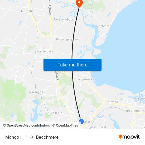 Mango Hill to Beachmere map