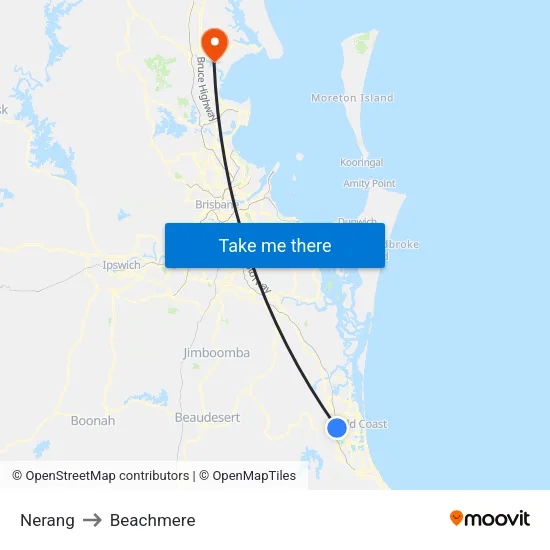 Nerang to Beachmere map