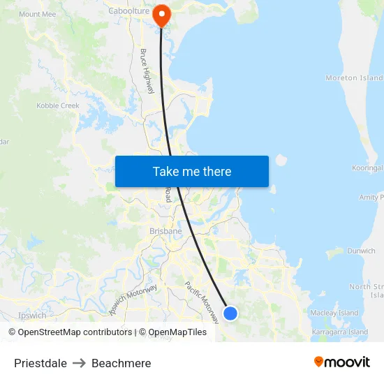 Priestdale to Beachmere map