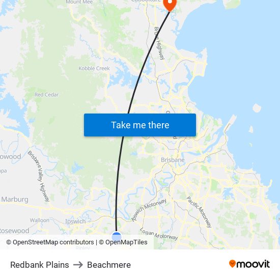 Redbank Plains to Beachmere map