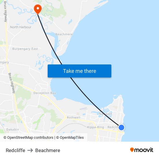 Redcliffe to Beachmere map