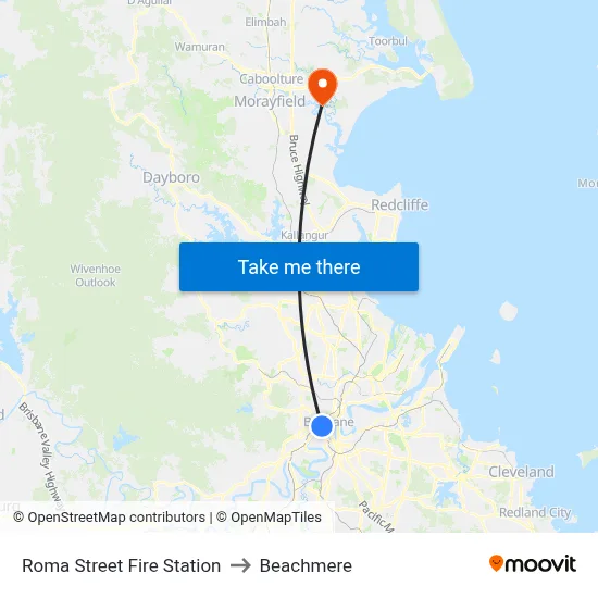 Roma Street Fire Station to Beachmere map
