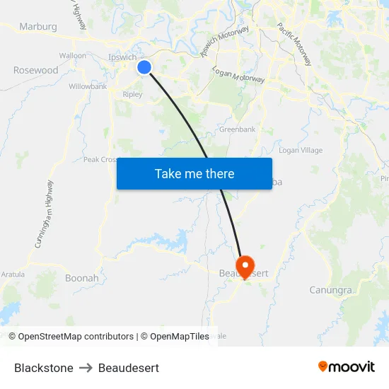 Blackstone to Beaudesert map