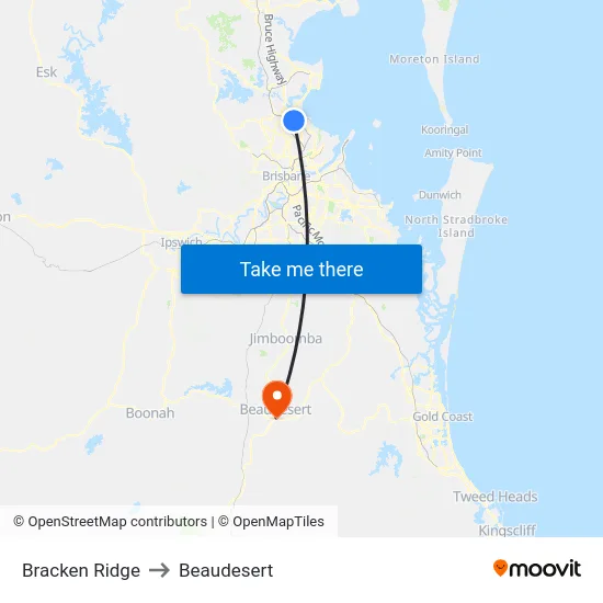 Bracken Ridge to Beaudesert map