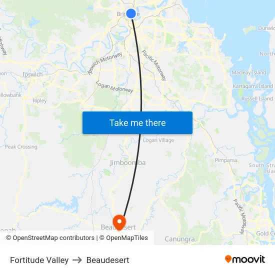 Fortitude Valley to Beaudesert map