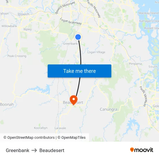 Greenbank to Beaudesert map
