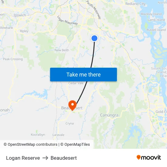 Logan Reserve to Beaudesert map