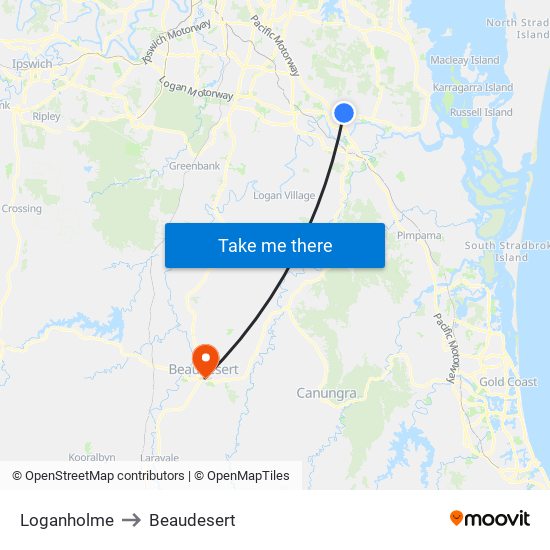 Loganholme to Beaudesert map