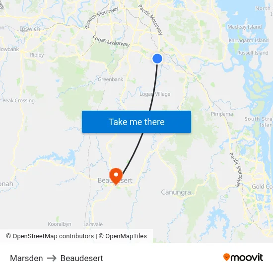 Marsden to Beaudesert map