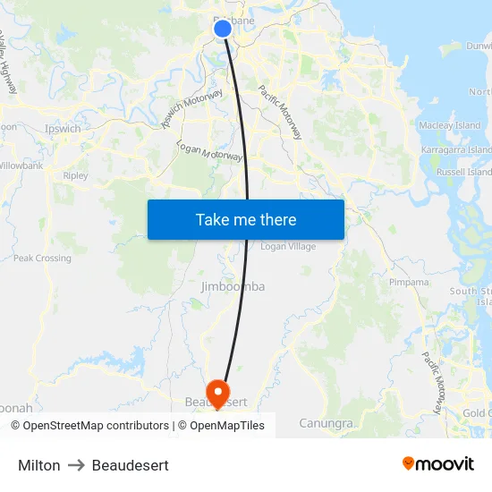 Milton to Beaudesert map