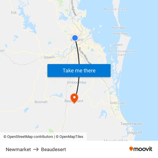 Newmarket to Beaudesert map