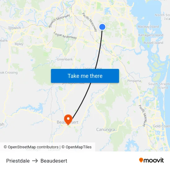 Priestdale to Beaudesert map