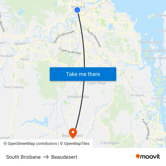 South Brisbane to Beaudesert map