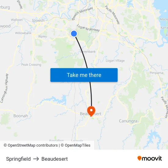 Springfield to Beaudesert map
