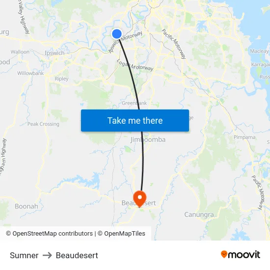 Sumner to Beaudesert map