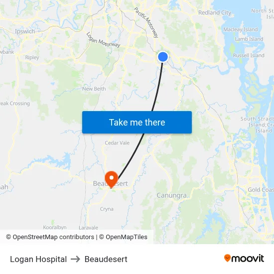Logan Hospital to Beaudesert map