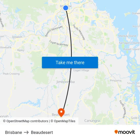 Brisbane to Beaudesert map