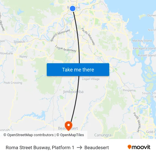 Roma Street Busway, Platform 1 to Beaudesert map