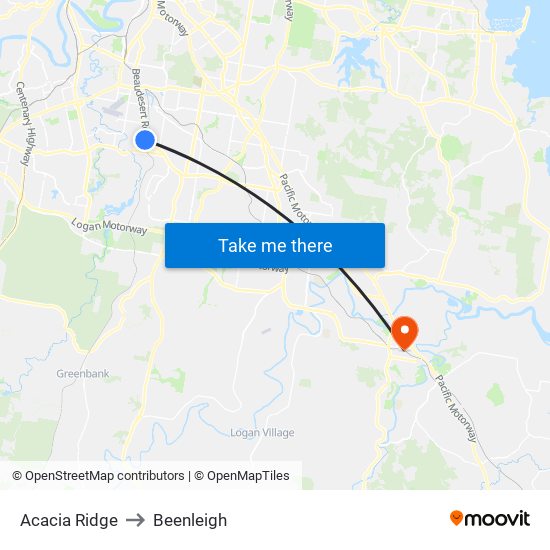 Acacia Ridge to Beenleigh map