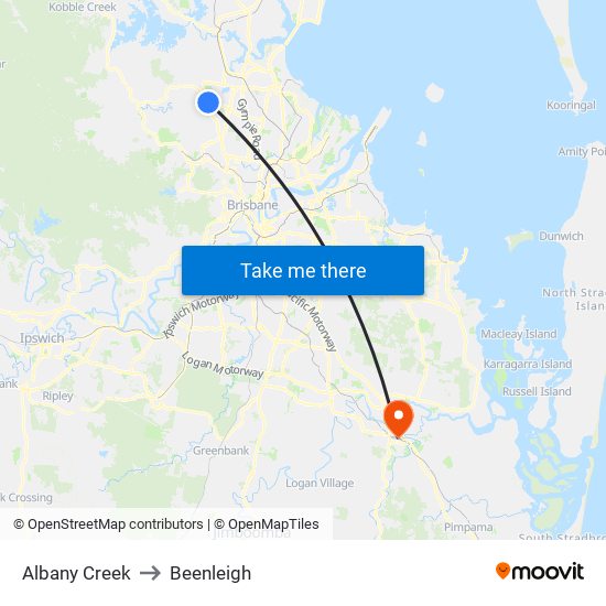 Albany Creek to Beenleigh map