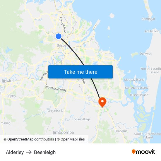 Alderley to Beenleigh map