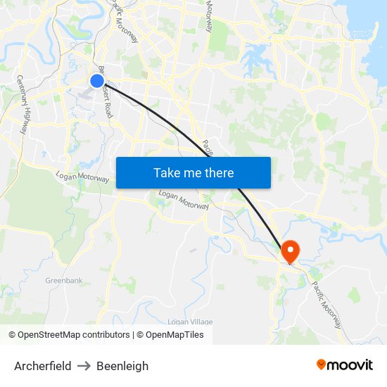 Archerfield to Beenleigh map