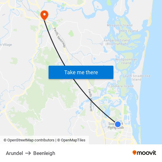 Arundel to Beenleigh map