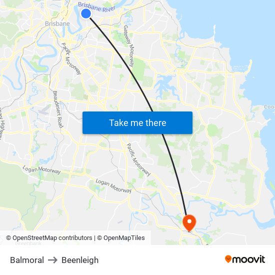 Balmoral to Beenleigh map