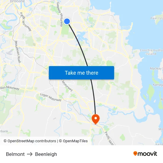 Belmont to Beenleigh map