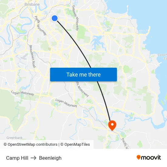 Camp Hill to Beenleigh map
