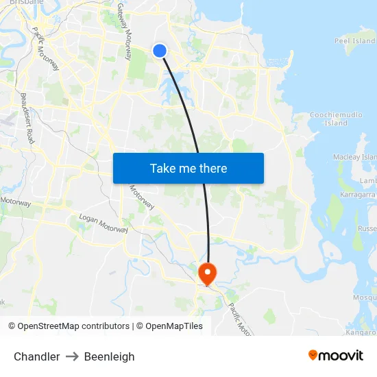 Chandler to Beenleigh map