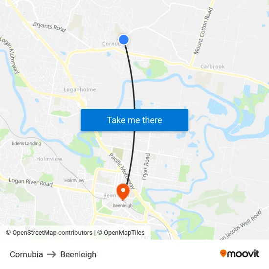 Cornubia to Beenleigh map