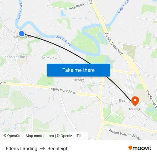 Edens Landing to Beenleigh map