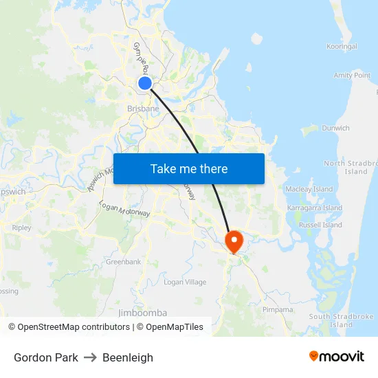 Gordon Park to Beenleigh map