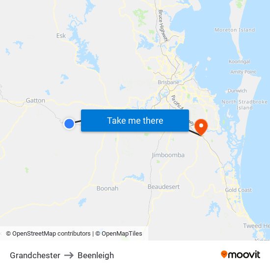 Grandchester to Beenleigh map