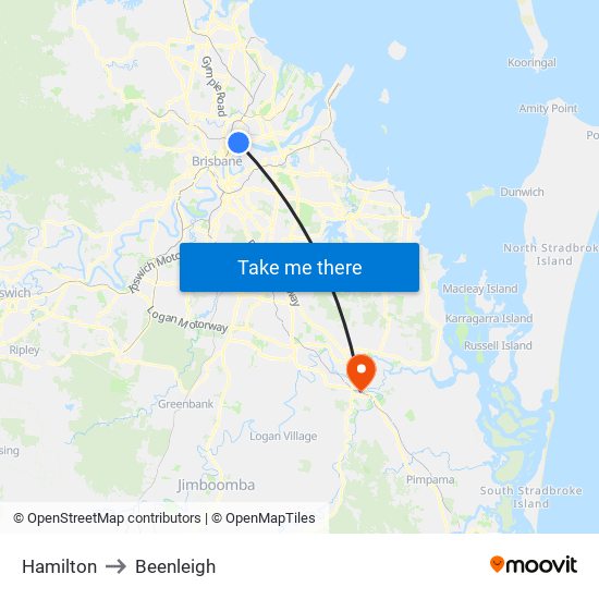 Hamilton to Beenleigh map