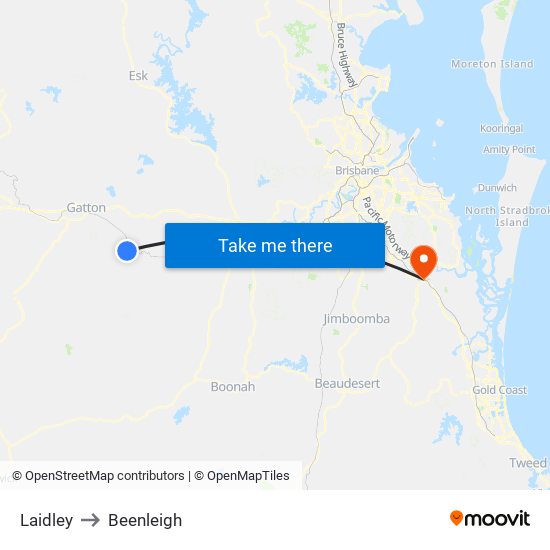 Laidley to Beenleigh map