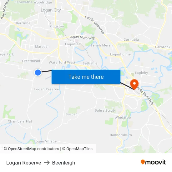 Logan Reserve to Beenleigh map