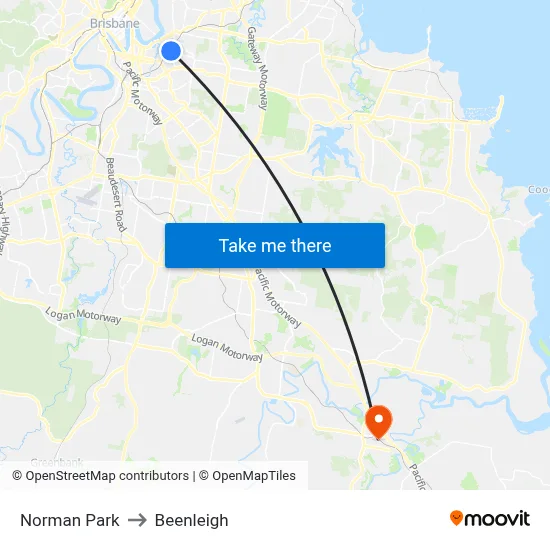 Norman Park to Beenleigh map