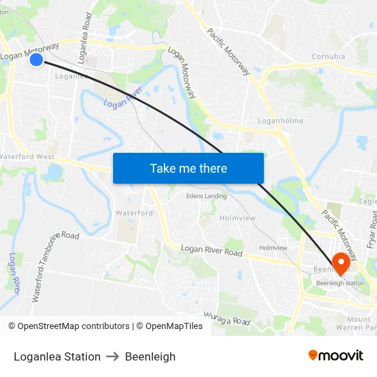 Loganlea Station to Beenleigh map