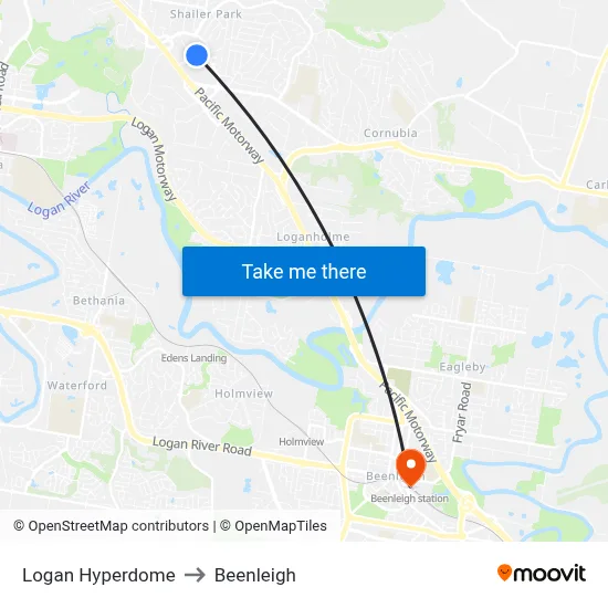 Logan Hyperdome to Beenleigh map