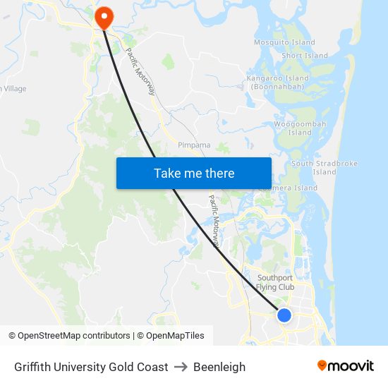 Griffith University Gold Coast to Beenleigh map