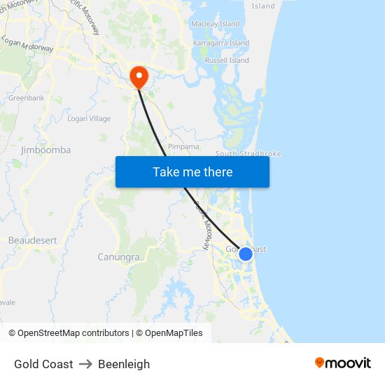 Gold Coast to Beenleigh map