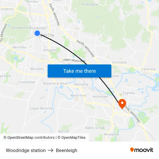 Woodridge station to Beenleigh map