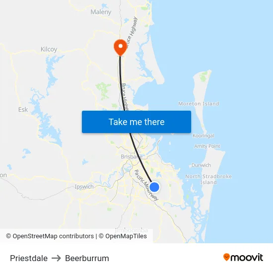 Priestdale to Beerburrum map