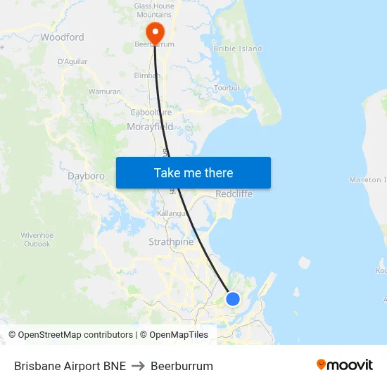 Brisbane Airport BNE to Beerburrum map