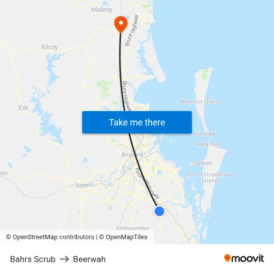 Bahrs Scrub to Beerwah map