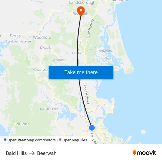 Bald Hills to Beerwah map
