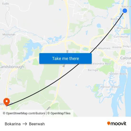 Bokarina to Beerwah map